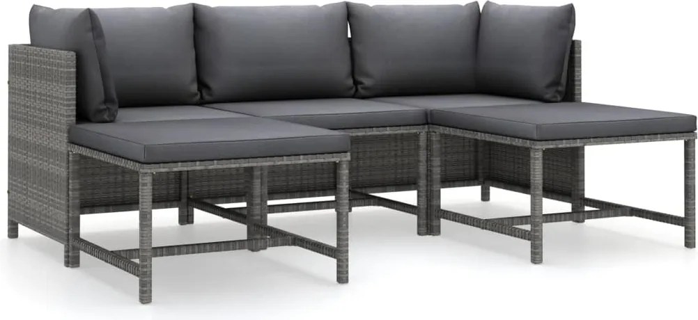 vidaXL Set mobilier de grădină cu perne, 5 piese, gri, poliratan