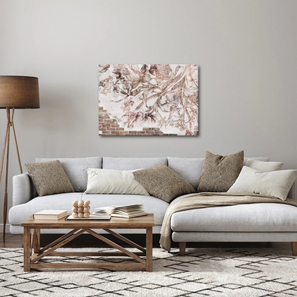 Tablou - Frescă florală pe un perete de cărămidă (70x50 cm)