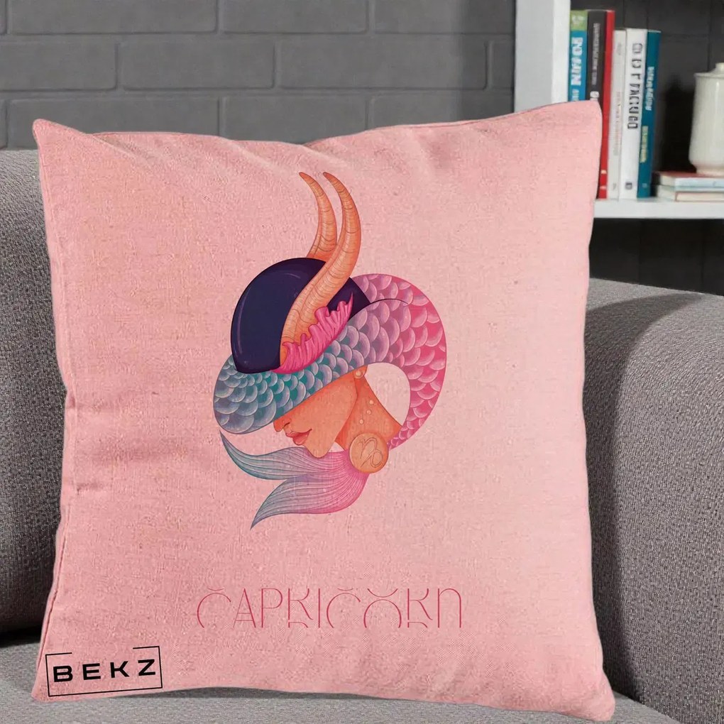 Perna Personalizata Zodiac Capricorn Cowgirl, 40x40 cm, Roz, Husa Detasabila, Perna Inclusa, BEKZ®