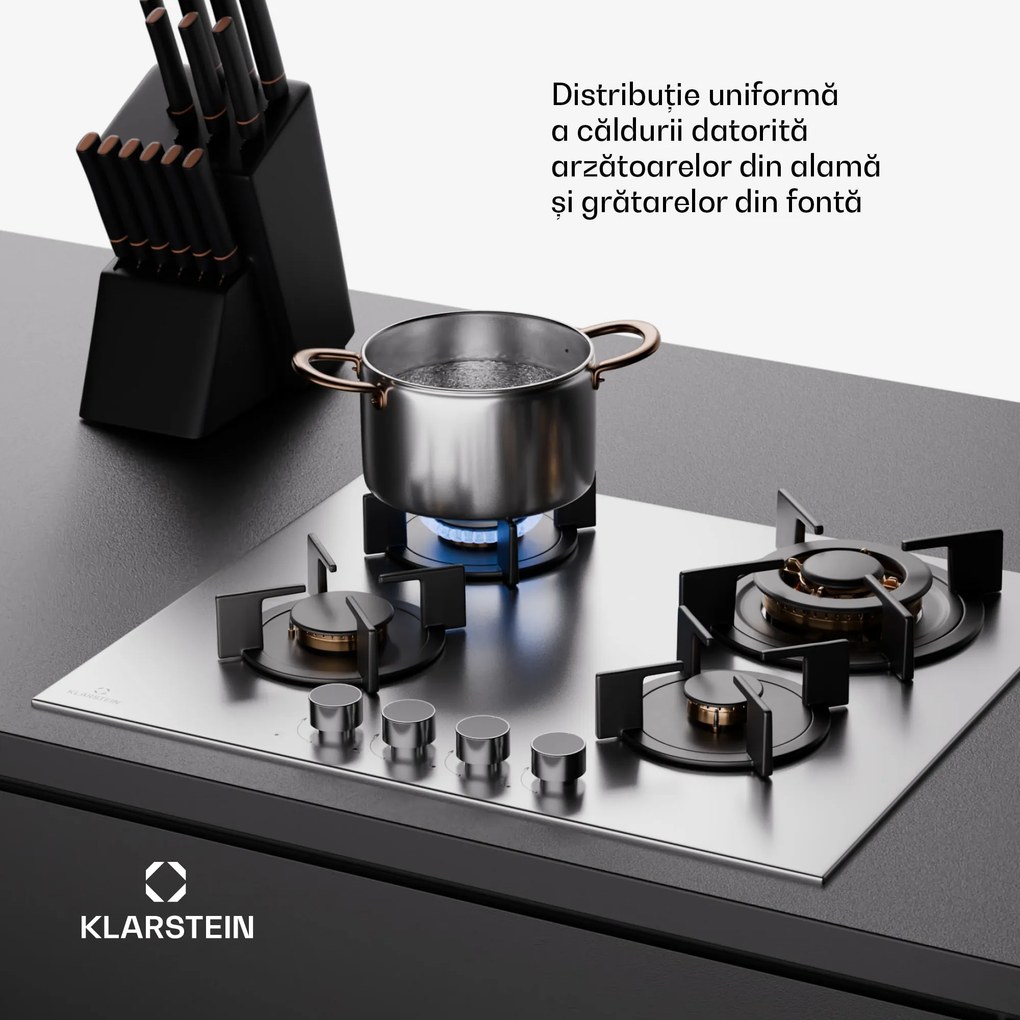 Klarstein Goldflame 4 plită pe gaz independentă 4 arzătoare gaz natural/propan inox