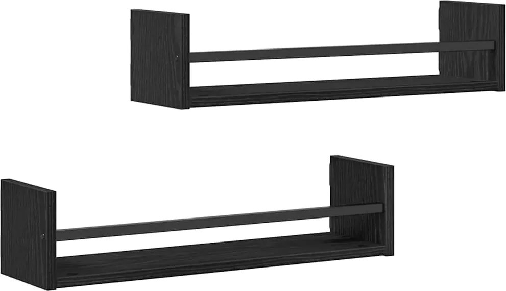 vidaXL Raft de perete Pe perete 2 pcs Stejar Negru 60 x 16 x 14 cm