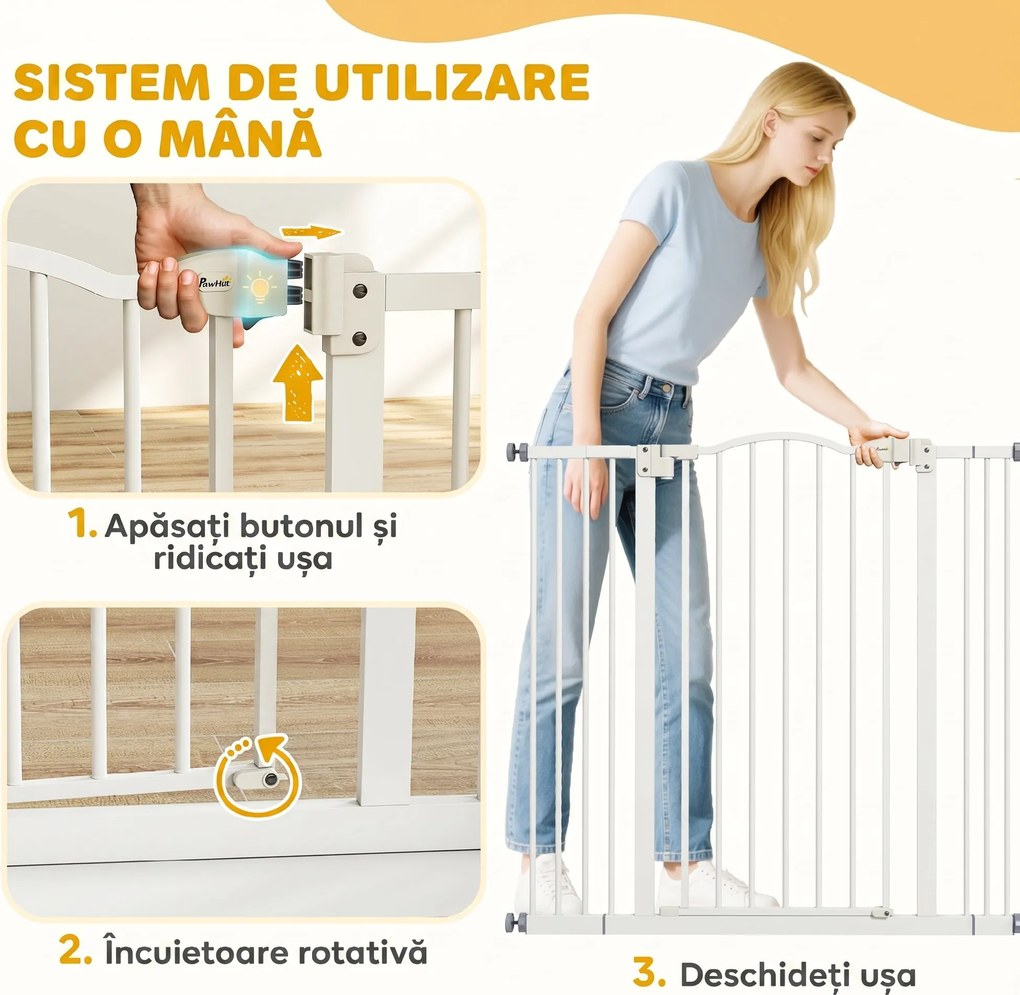PawHut Poartă Extensibilă pentru Câini fără Șuruburi, Poartă de Siguranță Reglabilă, 94-100x94 cm, Alb | Aosom Romania