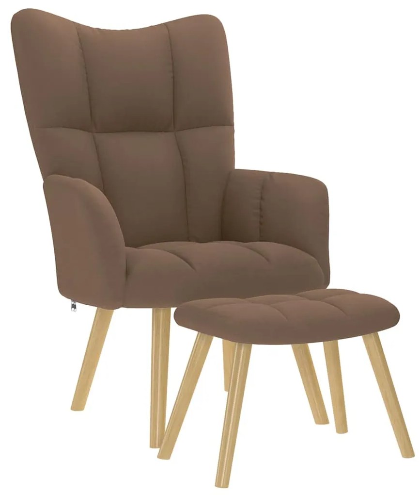 vidaXL Scaun de relaxare cu taburet, maro, textil