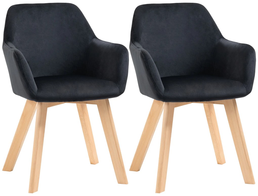 HOMCOM Scaune de Masă, Set de 2, Design Modern, Design de Catifea, Lemn de Cauțiuc, 54x57x80 cm, Negru | Aosom Romania