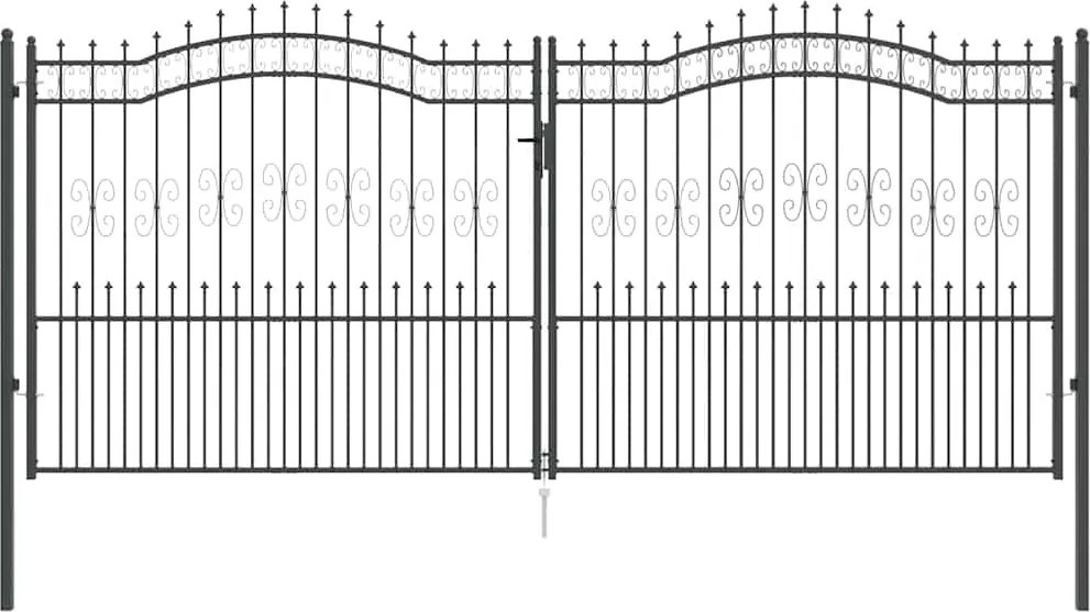 vidaXL Poartă din Gard cu Vârf de Lancă Gri 404 x 175 cm Oțel