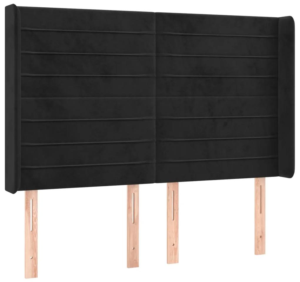 3119770 vidaXL Tăblie de pat cu aripioare, negru, 147x16x118/128 cm, catifea