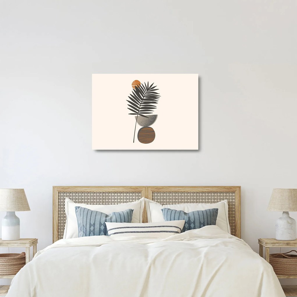 Tablou pe sticlă - Abstracție cu frunze de palmier (70x50 cm)