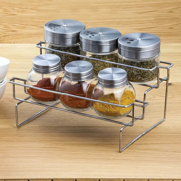 Set recipiente condimente, 7 piese, suport inox, Spice