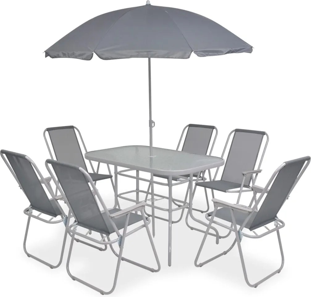 vidaXL Set mobilier de exterior, 8 piese, gri, oțel și textilenă
