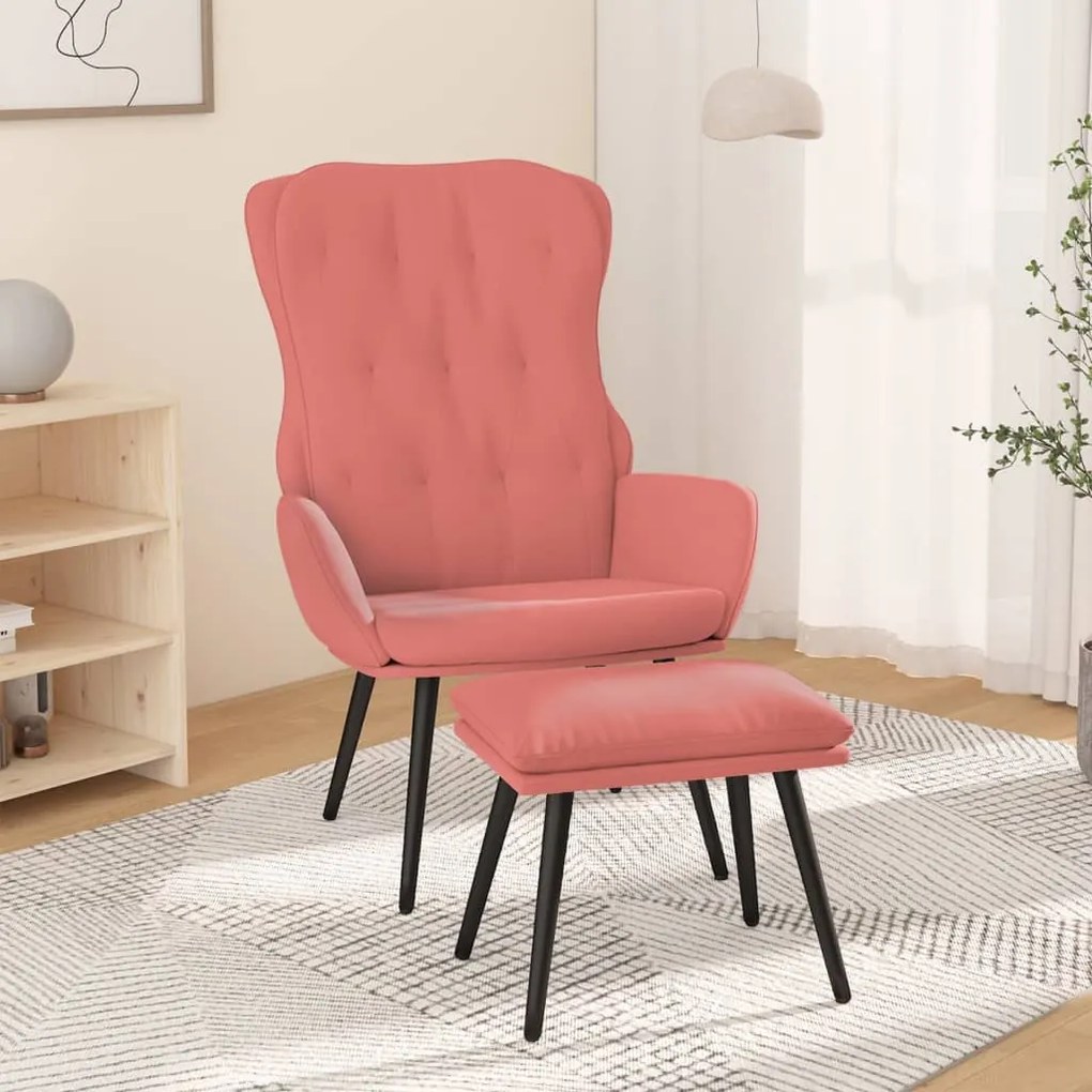 3097671 vidaXL Scaun de relaxare cu taburet, roz, catifea