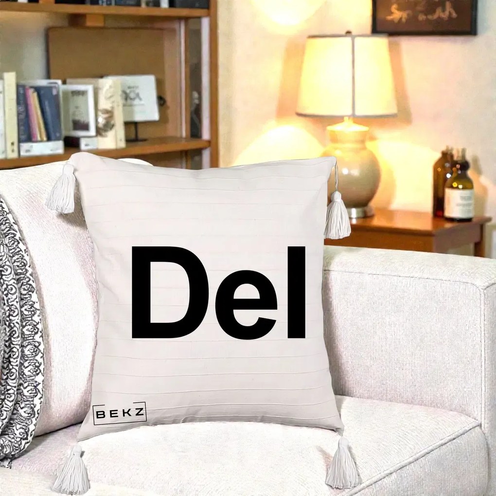 Perna Personalizata Tasta Del Tipografie Bold, 40x40 cm, Bej cu Franjuri, Husa Detasabila, Perna Inclusa, BEKZ®