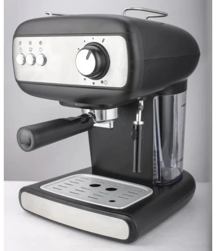 Espressor manual Crown CEM-1525, 850W, 15 bar, 1.2 l, Cafea macinata, Spumare lapte, Incalzire cesti, Negru