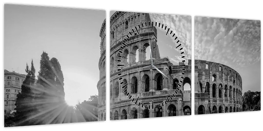 Tablou - Colosseum din Roma, alb-negru (cu ceas) (90x30 cm)