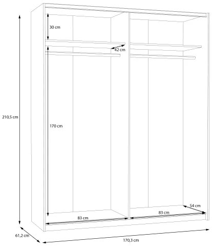Șifonier cu oglindă KARO 170x210 cm, alb