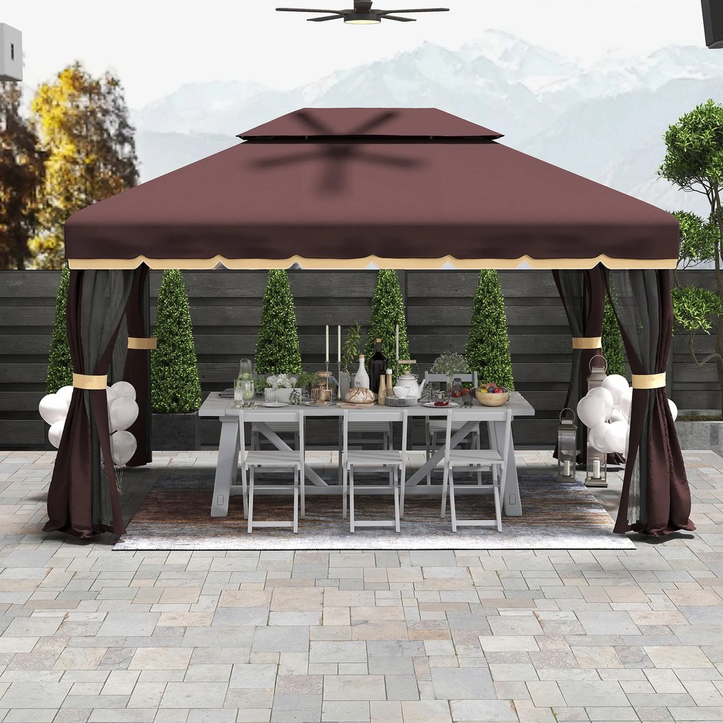 Outsunny Foisor Gradina pliabil cu Plasa de tantari si Acoperis dublu,3x4m Cafeniu | Aosom Romania