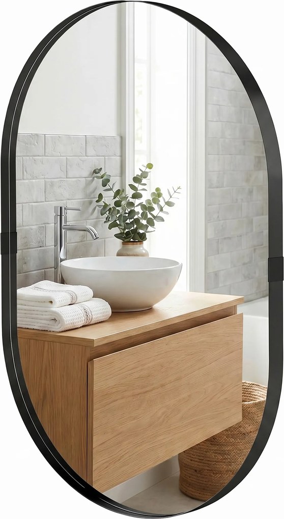 HOMCOM Oglindă de perete, oglindă decorativă 60 x 90 cm din sticlă securizată cu cadru din aluminiu, pentru dormitor, living, hol, negru | Aosom Romania
