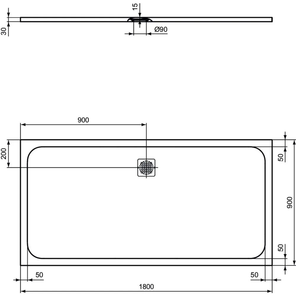 Cadita dus compozit 180x90 cm Ideal Standard Ultra Flat S, alb Alb, 1800x900 mm