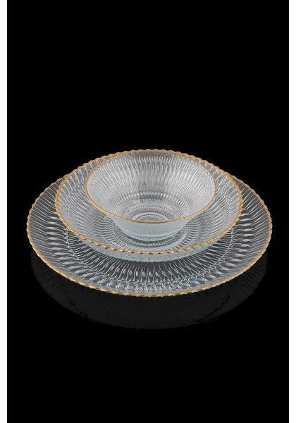 Set de masă 12 piese, sticlă transparentă cu detalii aurii