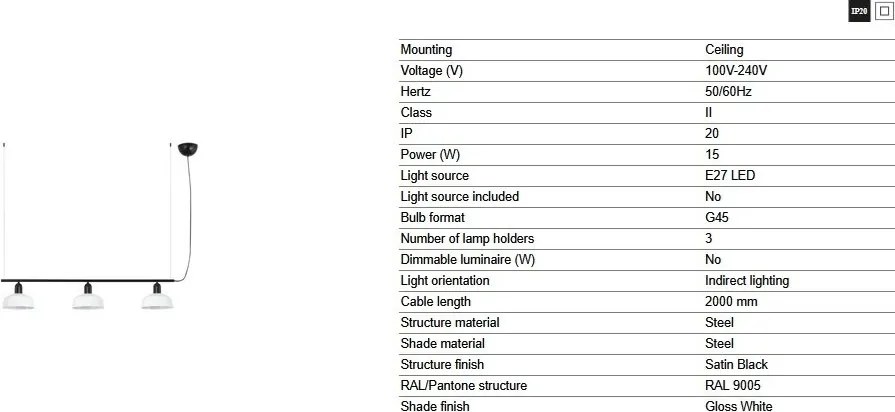 Lustra suspendata metal TATAWIN S 3L negru, alb