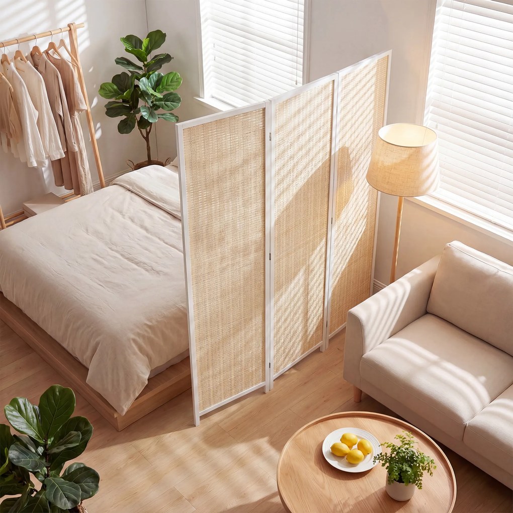 HOMCOM Paravan din lemn separator de camere perete despărțitor pliabil 3 panouri 135 x 180 cm alb | Aosom Romania