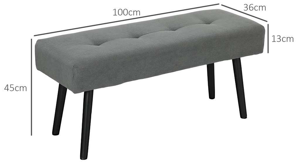 HOMCOM Bancă Tapițată din Catifea cu Șezut Căptușit și Picioare din Oțel, 100x36x45 cm, Gri | Aosom Romania