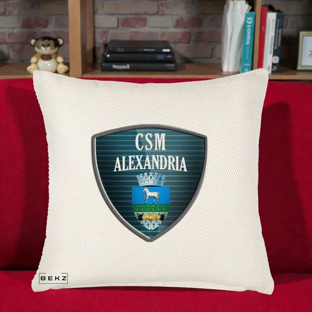 Perna Personalizata CSM Alexandria Fotbal, 40x40 cm, Crem Reliefat, Husa Detasabila, Perna Inclusa, BEKZ®