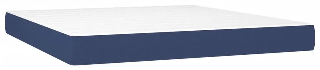 Pat continental cu saltea, albastru, 160x200cm, material textil Albastru, 160 x 200 cm, Nasturi de tapiterie
