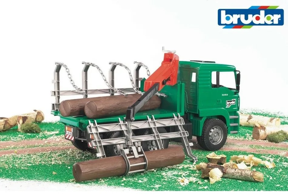 Bruder 2769 Vehicule forestiere MAN TGA Camion delemne cu braț de încărcare și 3 bușteni