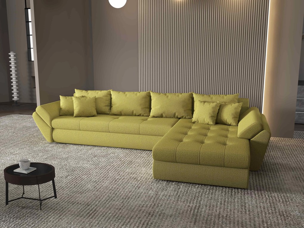 Colțar extensibil dumonde cu ladă de depozitare si sezut confortabil din spuma high-density, Loana XL Enjoy Verde II 335x185 cm