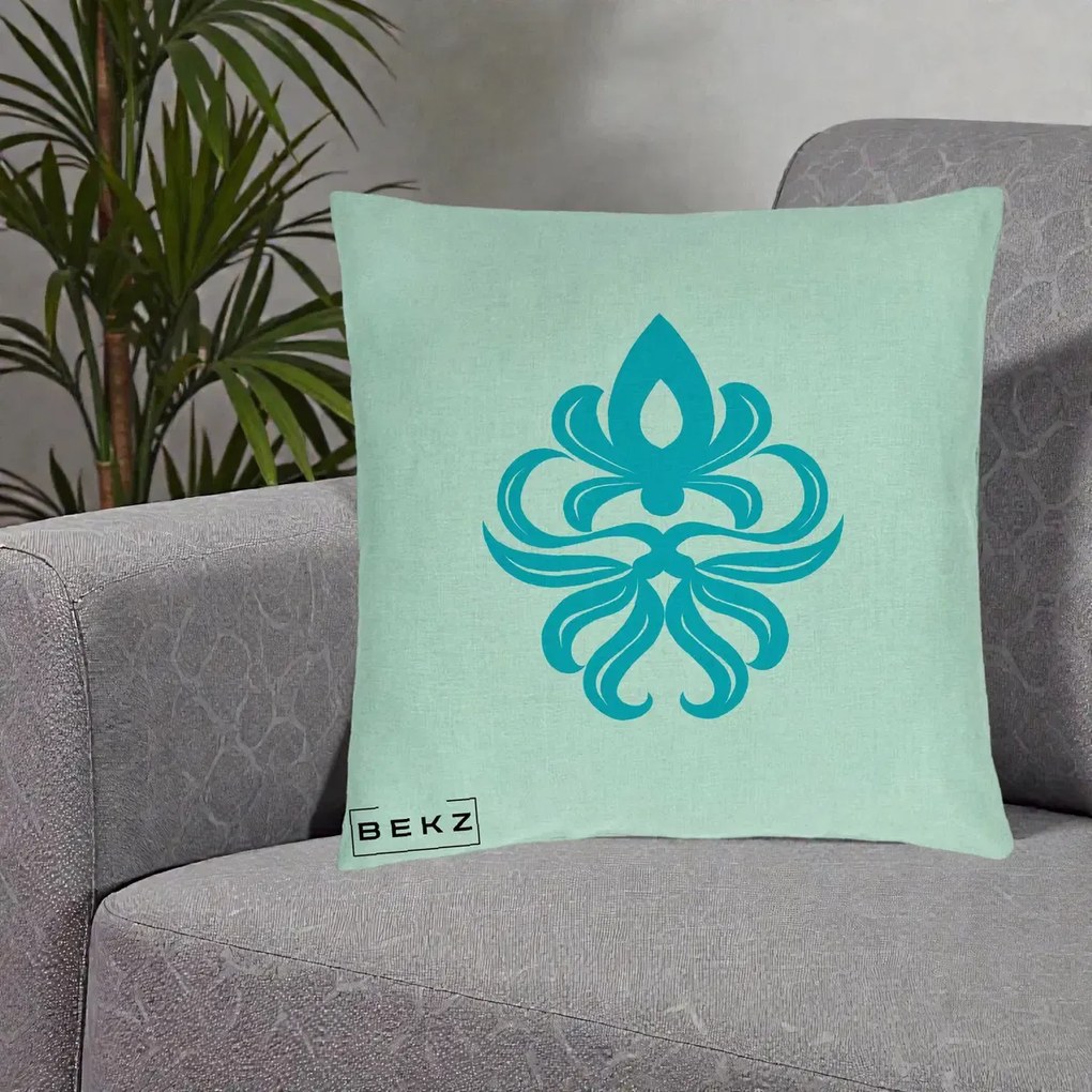 Perna Decorativa Ornament Turcoaz Fleur de Lis, 40x40 cm, Verde Menta, Husa Detasabila, Perna Inclusa, BEKZ®
