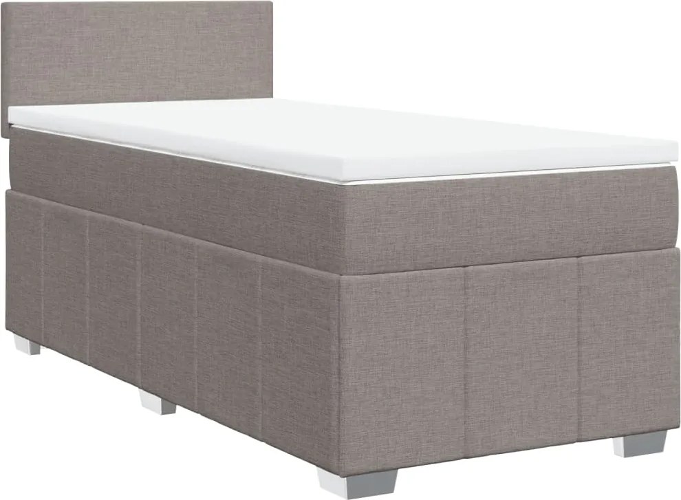 vidaXL Pat box spring cu saltea, gri taupe, 90x190 cm, textil