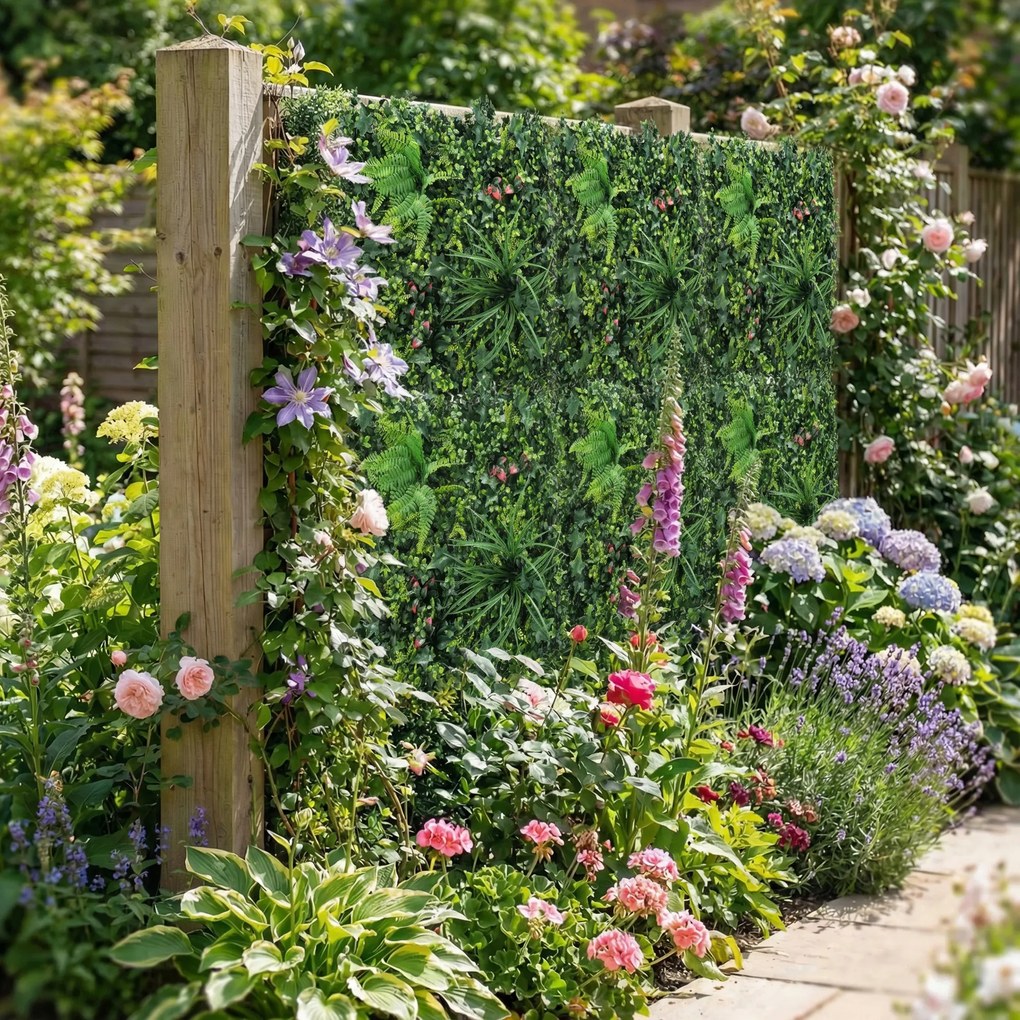 Outsunny Set de 6 Garduri Vii Artificiale pentru Ascundere Grădină 50x50 cm Tip Milano Montaj Ușor Anti-UV pentru Terasă Balcon Verde | Aosom Romania