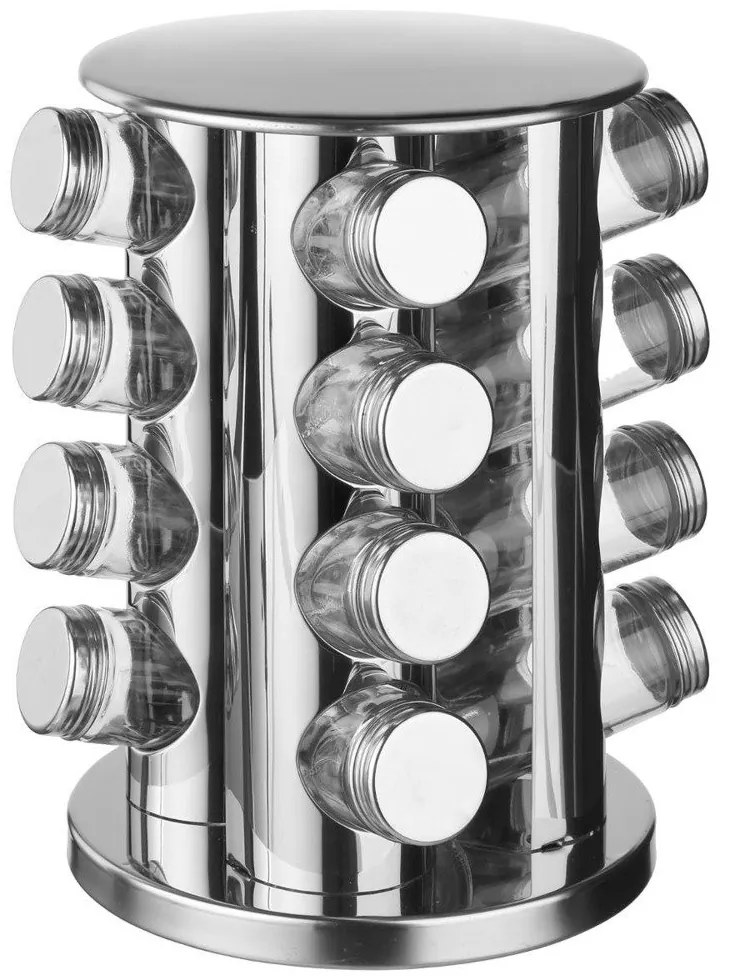 Raft metalic pentru condimente + recipiente din sticlă - 17 elemente incluse