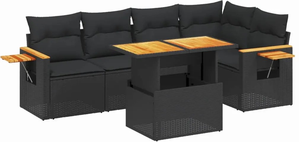 vidaXL Set mobilier de grădină cu perne, 6 piese, negru, poliratan