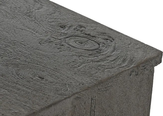Bufet din lemn de mango, gri, cu 2 uși sculptate manual și zăvor din lemn, finisaj periat, 90 x 91,5 x 40 cm, „Arvane”