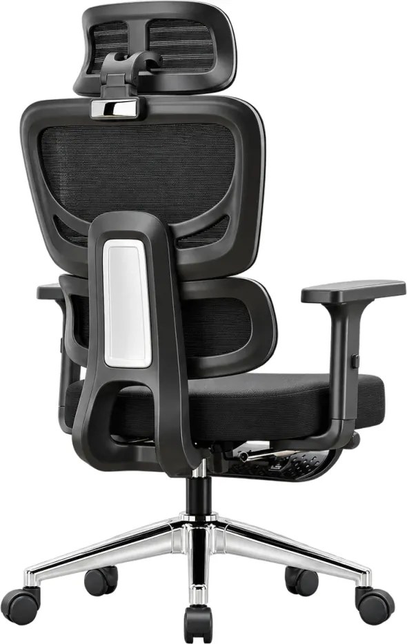 VARENO-H – Scaun ergonomic cu tetieră 4D, șezut culisant, suport lombar, cotiere 3D, reclinare 135°, suport pentru picioare, Negru
