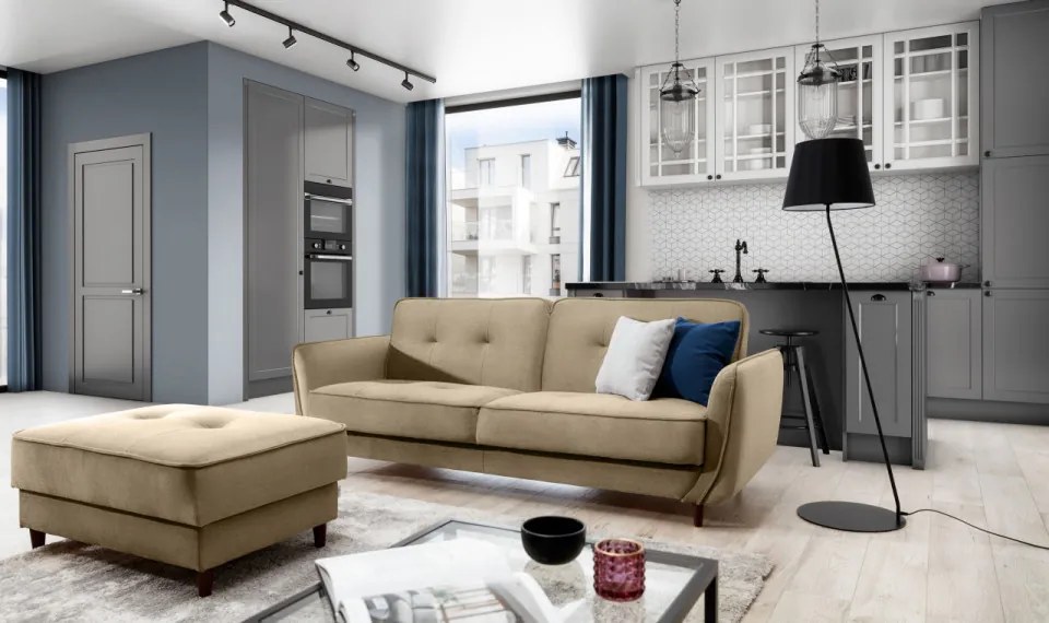 Canapea tapitata, extensibila, cu spatiu pentru depozitare, 220x83x90 cm, Bellis 02, Eltap (Culoare: Verde pepit / Monolith 76)