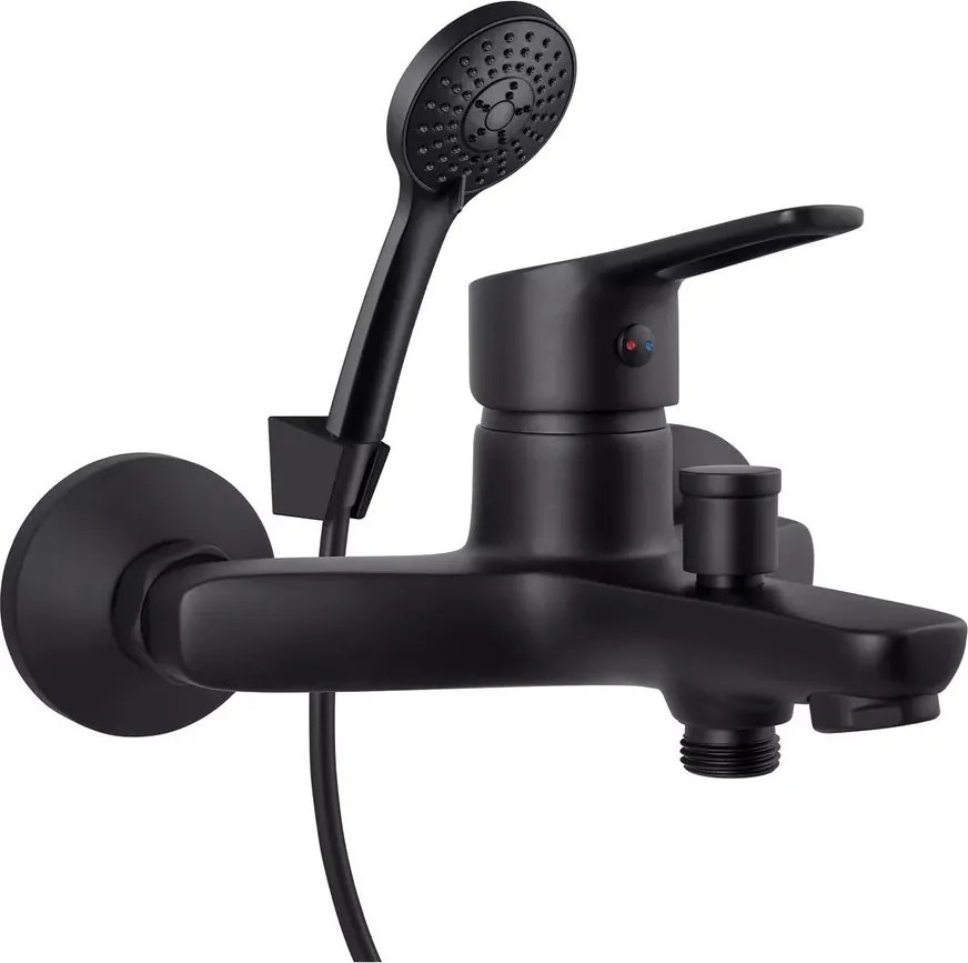 Baterie cada-dus Rubineta Uno monocomanda negru mat cu set de dus para 3 functii