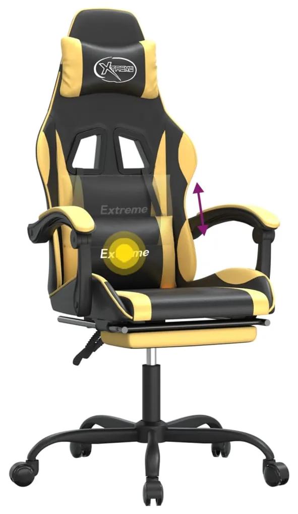 Scaun de gaming pivotant suport picioare negru auriu piele eco