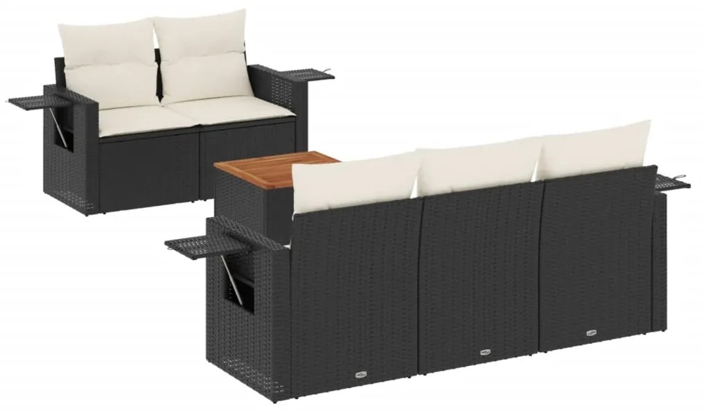 3256777 vidaXL Set mobilier de grădină cu perne, 6 piese, negru, poliratan