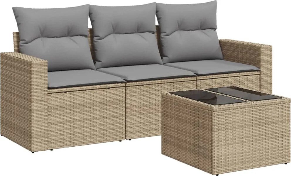 vidaXL Set canapele de grădină, 4 piese, cu perne, bej, poliratan