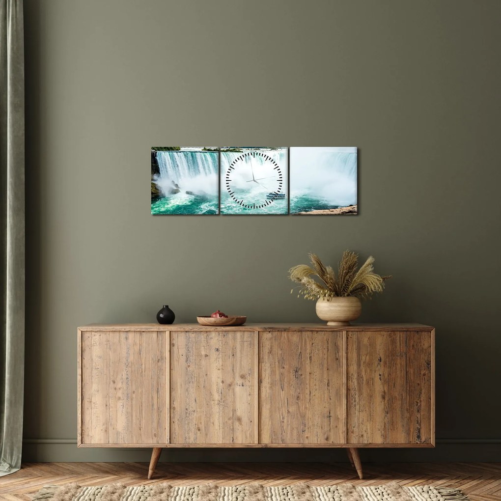 Tablou cu cascadele și corabie (cu ceas) (90x30 cm)