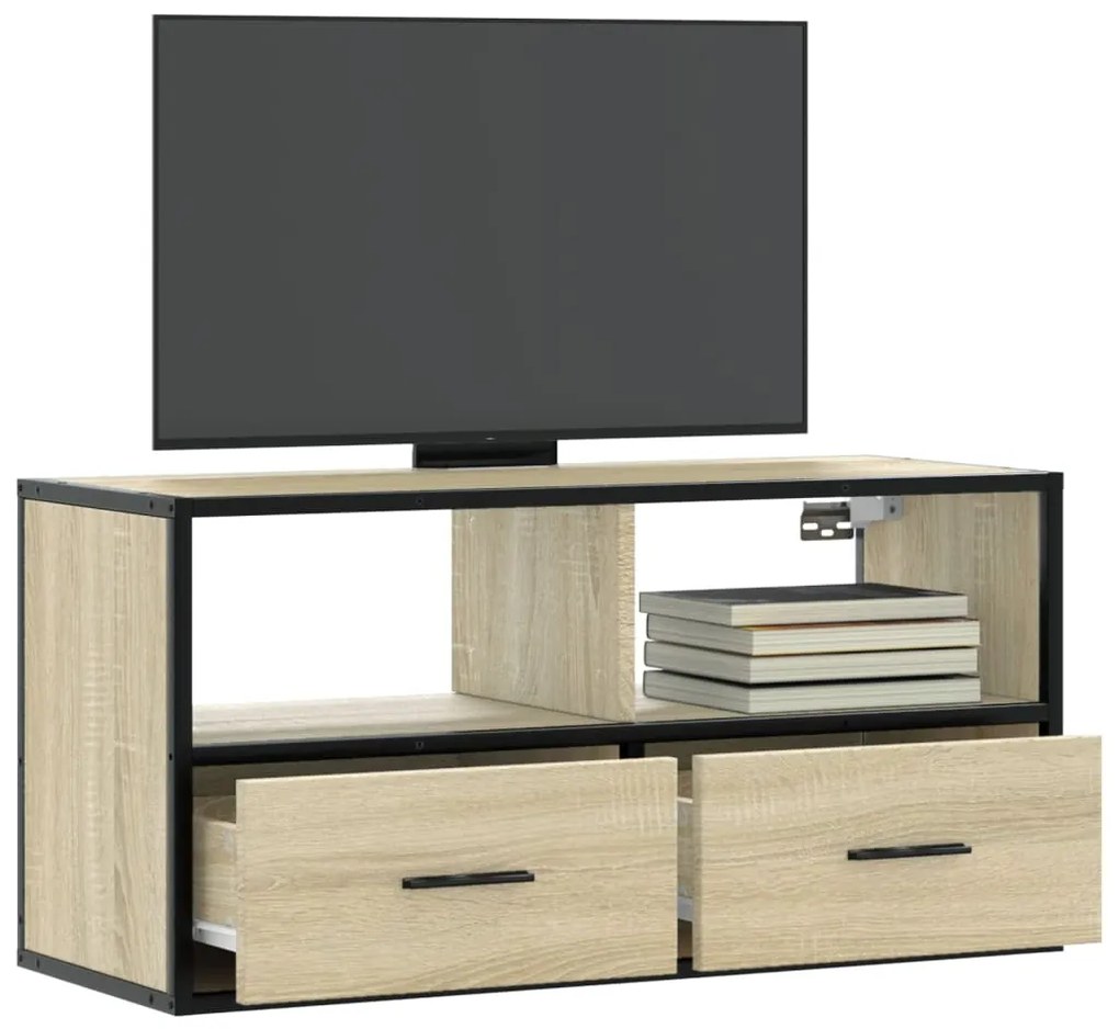 vidaXL Dulap TV, stejar sonoma, 80x31x39,5 cm, lemn prelucrat și metal
