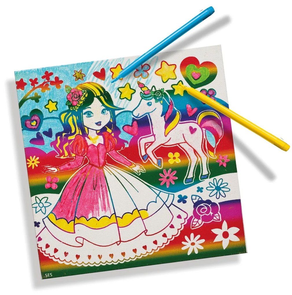 Set creativ copii de colorat pe panza printesa si unicorn cu efect metalic