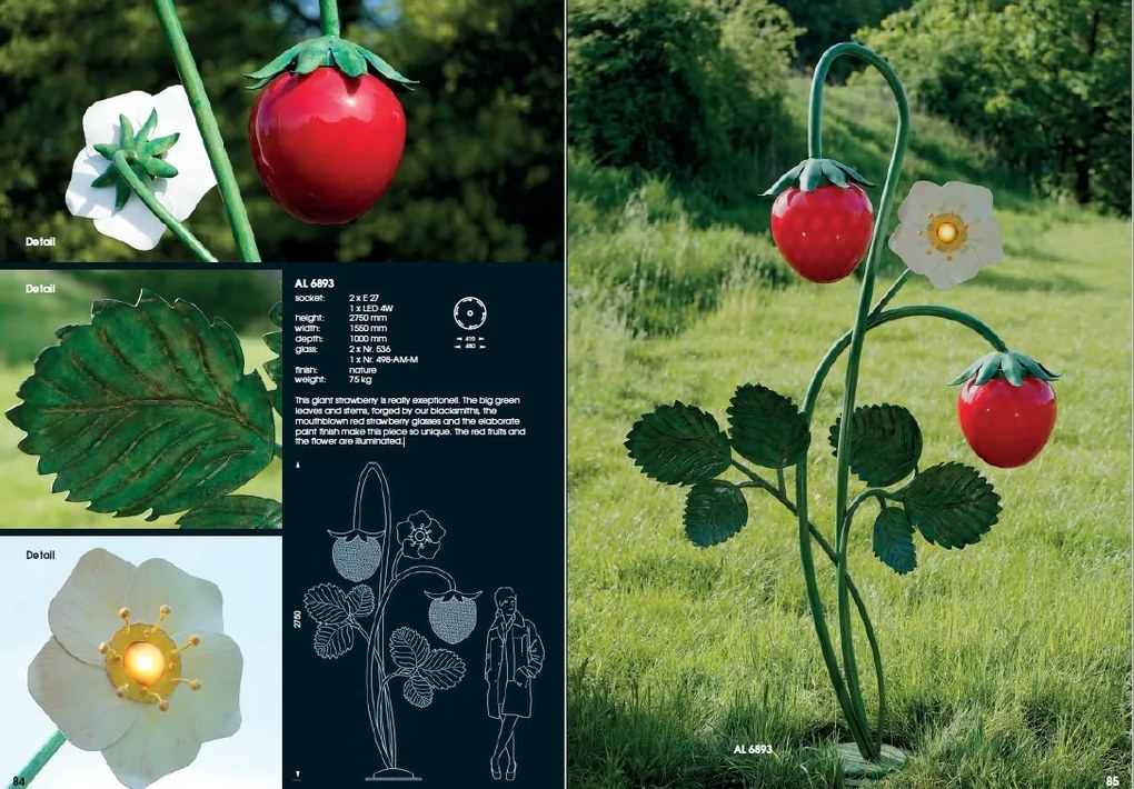 Lampa iluminat exterior design capsuna uriasa, inaltime 275cm, Giant Strawberry