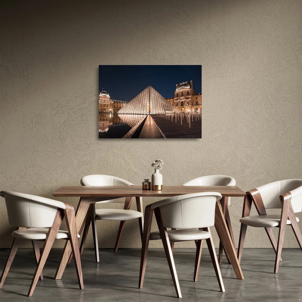 Tablou pe sticlă - Louvre noaptea (70x50 cm)