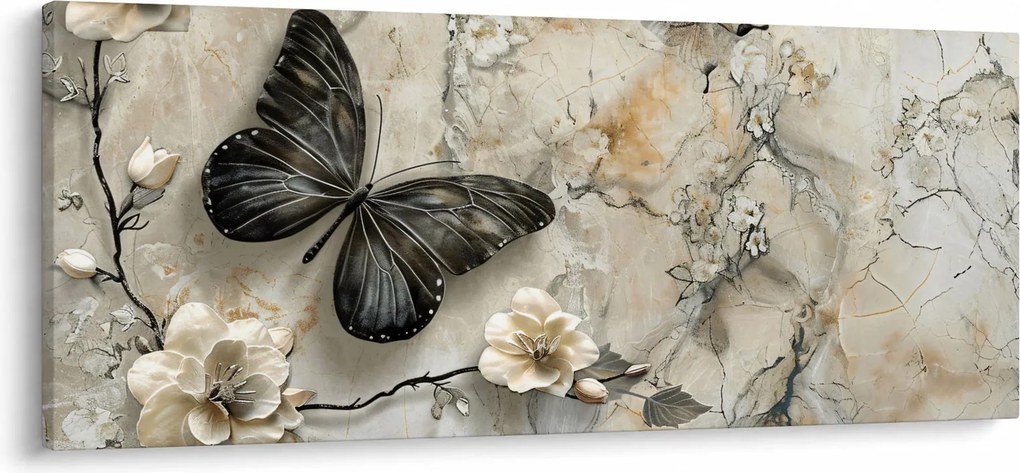 Tablou - Marmură de fundal cu fluturi (120x50 cm)