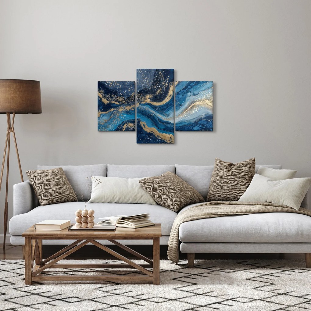 Tablou - Marmură abstractă albastru-aurie (90x60 cm)