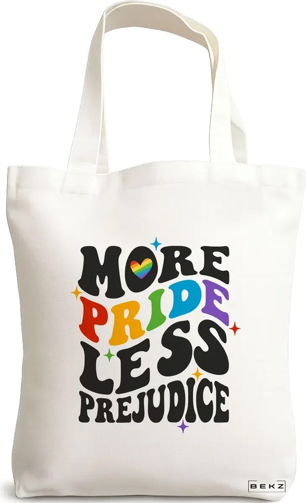 Sacosa de Panza pentru Cumparaturi, Geanta Tote, model More pride less prejudice 38 x 34.5 cm, Alba, BEKZ®