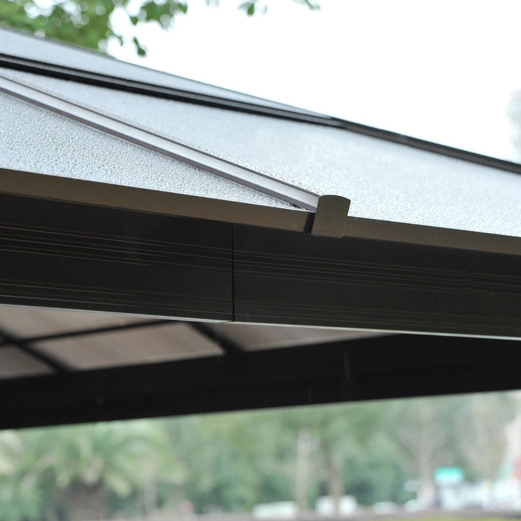 Outsunny Pavilion de grădină Hardtop 4.2 x 3.6 m, Draperii cu plasă împotriva insectelor, Structură din aluminiu, Maro+Crem | Aosom Romania